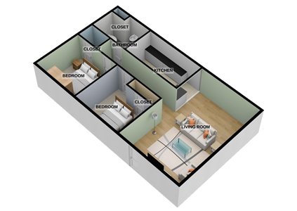 Two Bedroom / One Bath - 830 Sq. Ft.*